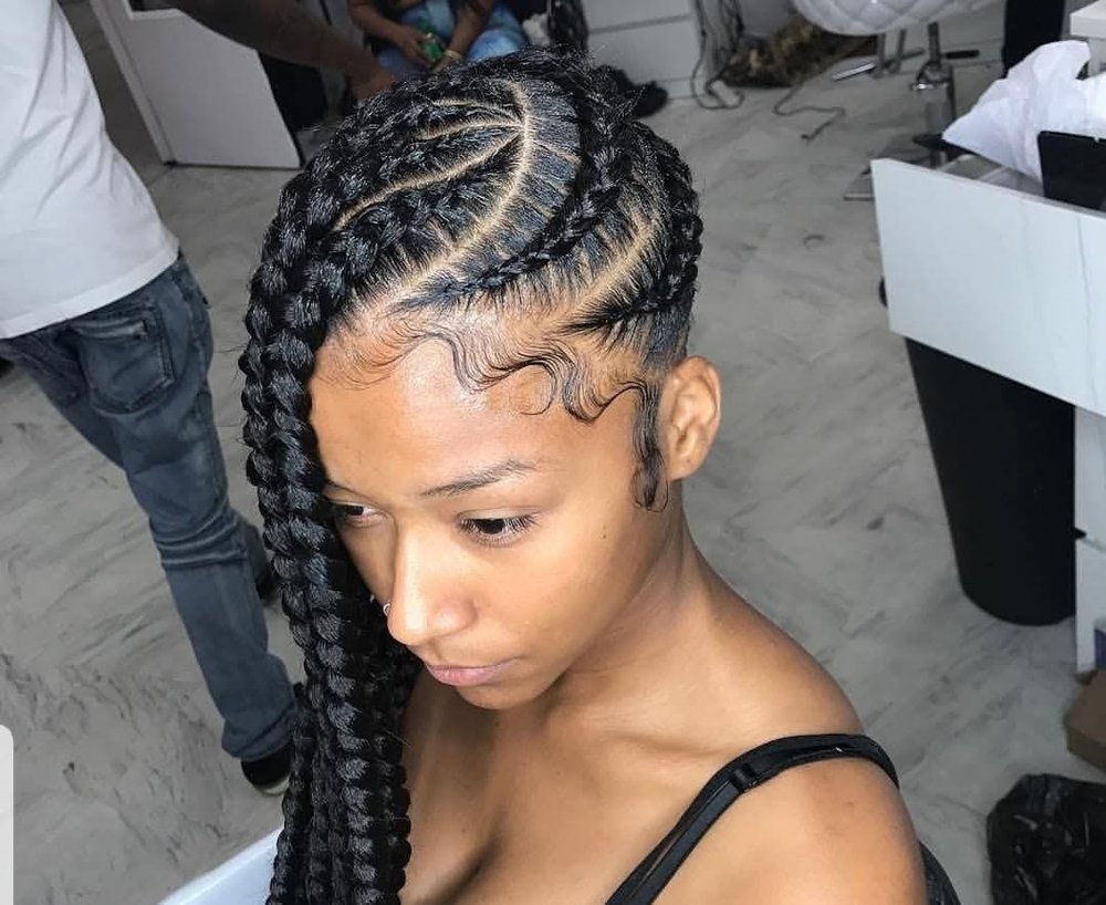 Cornrow braids with sculpted edges done in the salon.